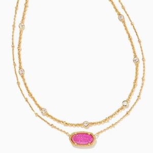 NWT Barbie™ x Kendra Scott Gold Elisa Multi Strand Necklace in Hot Pink Drusy